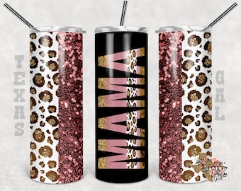 Bicchiere magro da 20 once Mama Rose Gold Glitter Leopard Seamless Sublimation Design PNG Instant SOLO DIGITALE