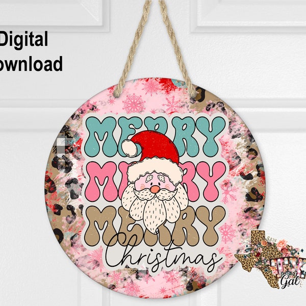 Round Sublimation Door Hanger Merry Christmas Loading Design for Hardboard Blanks, Retro Wreath, PNG Digital Download, digital graphics