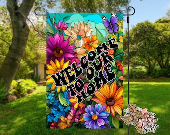 Blumen Garten Flagge, Sublimation Digital Download, Willkommen Garten Flagge JPG