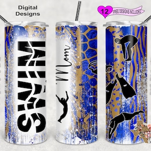 Swim Mom Tumbler Wrap, Swimming Tumbler Wrap, 20 oz Skinny Tumbler Sublimation Design, Seamless Pattern