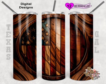 Amerikanische Flagge Tumbler Wrap, Holz Tumbler PNG, 20 Unzen Sublimation Tumbler Wrap, digitaler Download