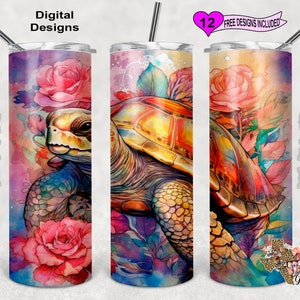 Turtle Tumbler Wrap, Watercolor Tumbler Wrap, 20 oz Skinny Tumbler Sublimation Design, Seamless Pattern