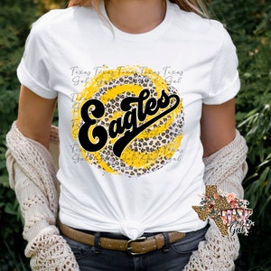 T-shirt Eagles Leopard Yellow Black Tie Dye School Spirit Sublimation Digital Download PNG