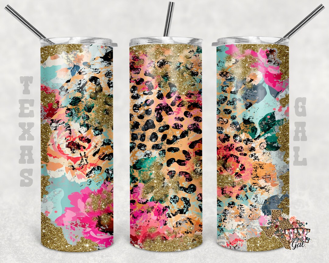 20 Oz Skinny Tumbler Floral Gold Glitter Leopard Seamless Sublimation ...