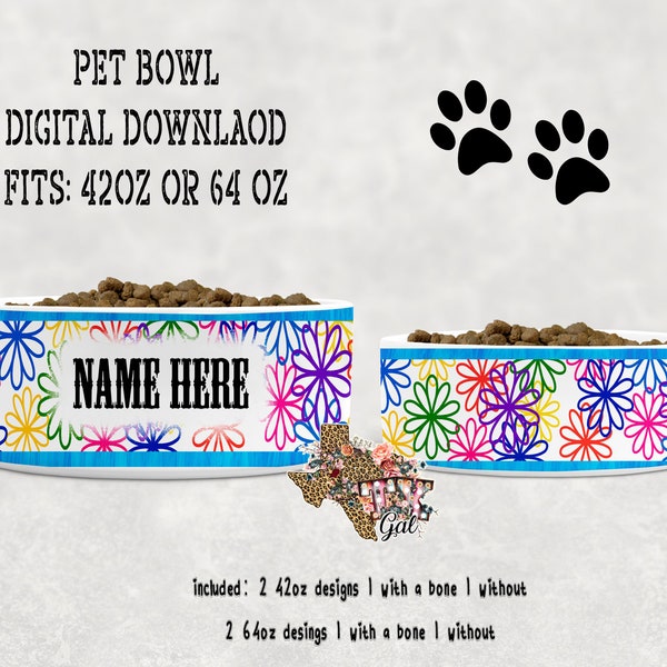 Pet Bowl Design Personalize 4 Files Included Mod Flowers Instant Download Digital Design PNG