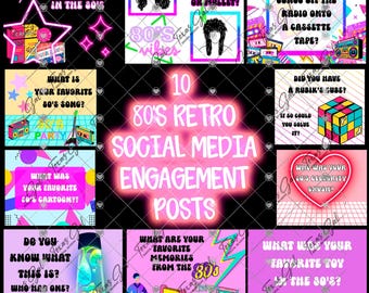 Engagement Interactive Social Media Bundle, 80's Retro Social Media Posts, Engagement Posts, Social Media Engagement, Social Media Graphics
