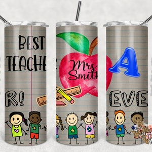 20 oz Skinny Tumbler Best Teacher Ever Seamless Sublimation Design PNG Instant DIGITAL ONLY