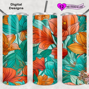 Flowers Tumbler Wrap, Watercolor Tumbler Wrap, 20oz Sublimation Tumbler PNG, Digital Download, Seamless Design