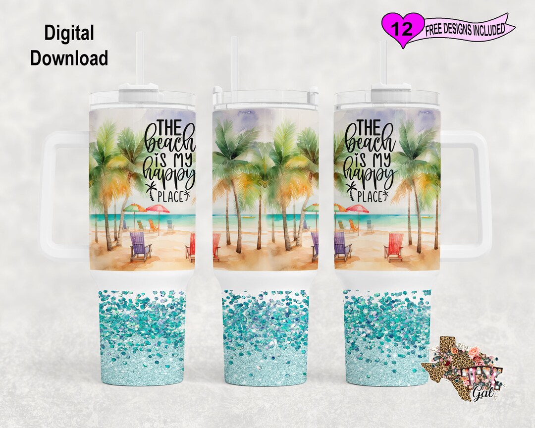 The Beach is My Happy Place Tumbler Wrap, Watercolor Tumbler Wrap, 40 ...