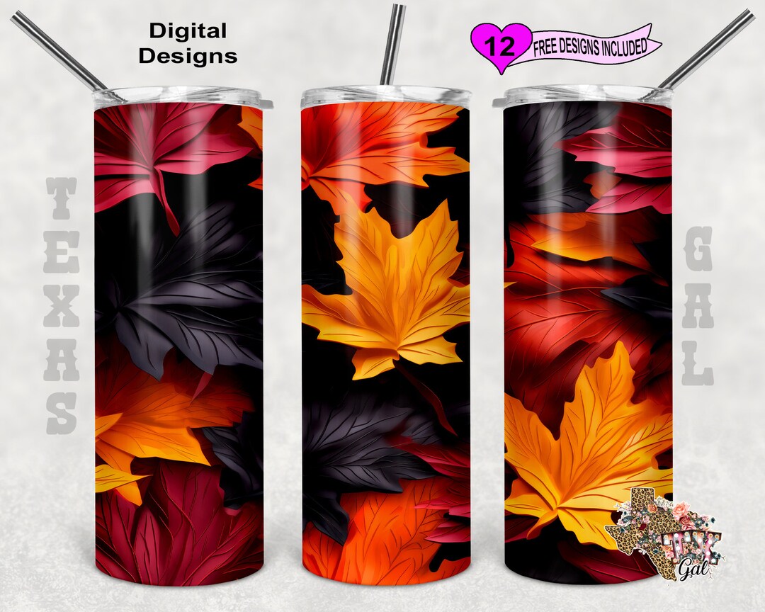 3D Fall Leaves Tumbler Wrap, 20oz Sublimation Tumbler PNG, Digital ...