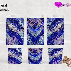 Envoltura de vaso de brillo, envoltura de vaso de brillo azul, vaso de sublimación de 40 oz PNG, diseño sin costuras