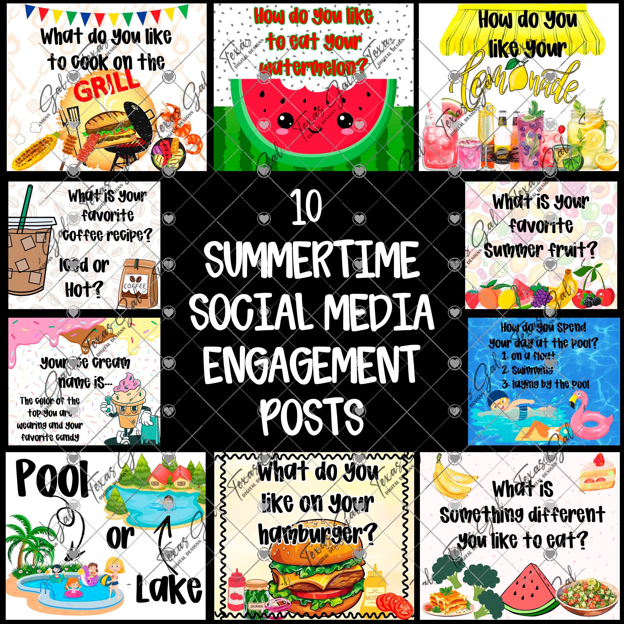 Engagement Interactive Social Media Bundle, Summertime Social Media Posts, Engagement Posts, Social Media Engagement, Social Media Graphics