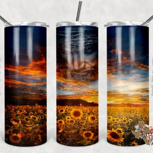20 oz Skinny Tumbler Jesus Sunflowers Sublimation Design PNG Instant DIGITAL ONLY