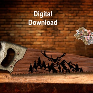 Deer Mountains Farm Hand Saw Farmhouse Wall Hanger Sign Sublimation Digital Download PNG
