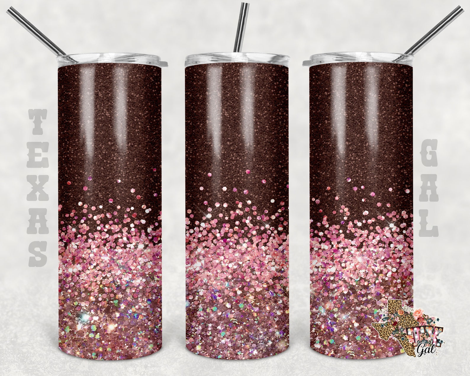 Rose Gold Brown Glitter Tumbler Design 20 Oz Skinny Etsy