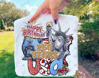 Happy Birthday USA 250 Years PNG, July 4Th, Patriotic, Red White Blue PNG, Trendy, Hand Drawn, Digital Download