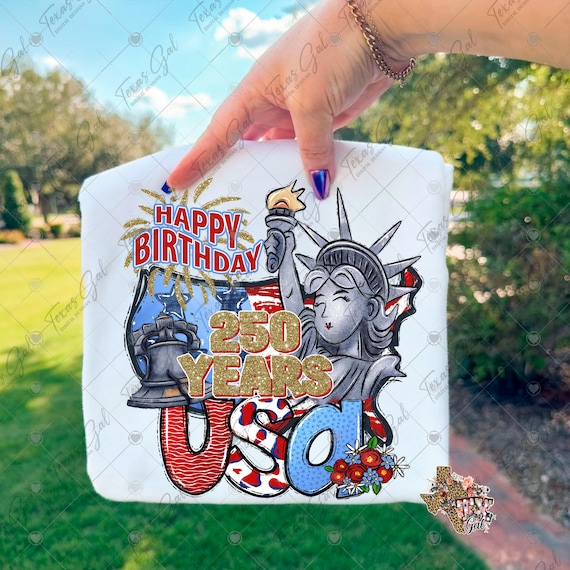 Happy Birthday USA 250 Years PNG, July 4Th, Patriotic, Red White Blue PNG, Trendy, Hand Drawn, Digital Download