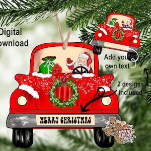 Christmas Ornament Old Truck 2 Different Designs Merry Christmas And Black Sublimation Design PNG Instant DIGITAL ONLY