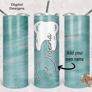 Tooth Tumbler Wrap, Dental Hygiene Gift, Personalize Tumbler PNG, 20 oz Skinny Tumbler Design, Sublimation PNG
