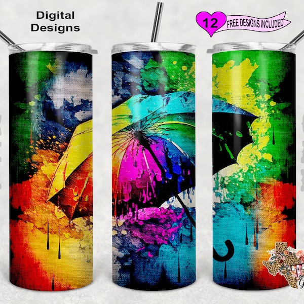 Umbrella Tumbler Wrap, Bright Colors Tumbler Wrap, 20oz Sublimation Tumbler PNG, Digital Download, Seamless Design