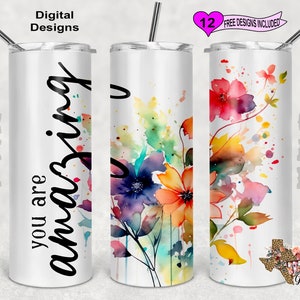 You Are Amazing Tumbler Wrap, Watercolor Tumbler Wrap, 20oz Sublimation Tumbler PNG, Seamless Design