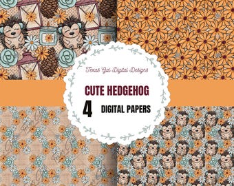 Hedgehog Digital Paper Bundle, Hand Drawn, Alphabet, Background Scrapbook, Trendy, Digital Instant Download