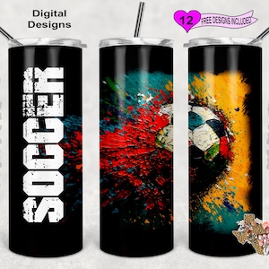 Painted Tumbler Wrap, Soccer Tumbler Wrap, 20oz Sublimation Tumbler PNG, Digital Download, Seamless Design