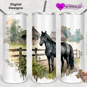 Pferd Tumbler Wrap, Aquarell Tumbler Wrap, 20 Unzen Sublimationsbecher PNG, nahtloses Design