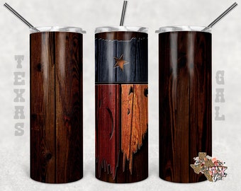 Wood, Texas Flag, 20oz Skinny Tumbler, Sublimation Design, PNG, Instant DIGITAL ONLY