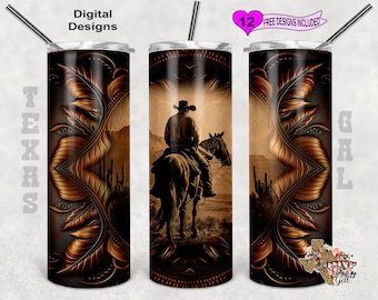 Leather Tumbler Wrap, Cowboy Tumbler PNG, 20oz Sublimation Tumbler PNG, Digital Download
