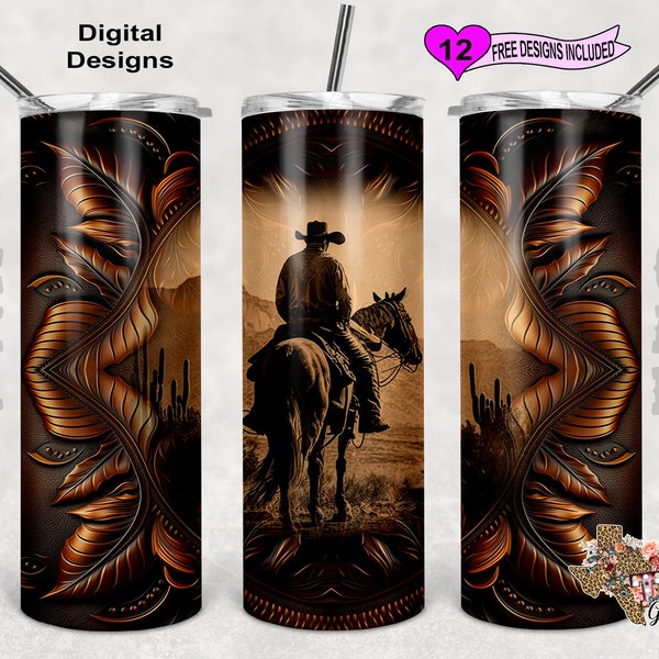 Leather Tumbler Wrap, Cowboy Tumbler PNG, 20oz Sublimation Tumbler PNG, Digital Download