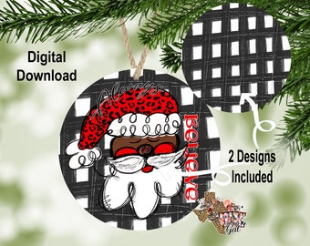 Adorno de Navidad PNG, Descarga digital de Santa, Piel oscura, Adorno de Navidad redondo PNG, Diseños de Navidad de sublimación, Descarga digital