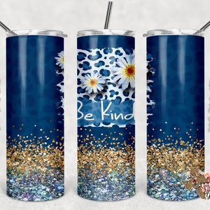 20 oz Skinny Tumbler Be Kind Leopard Glitter Naadloos Gratis Bedankt en zorgkaart Sublimatie Design PNG Instant ALLEEN DIGITAAL