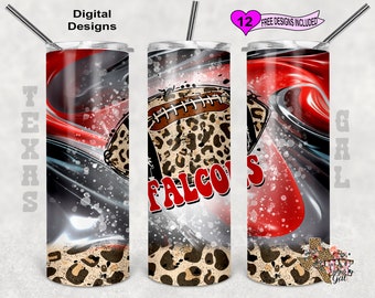 Football Falcons Tumbler Wrap, Red And Grey Tumbler, Watercolor Tumbler Wrap, 20 oz Skinny Tumbler Sublimation Design, Seamless Pattern