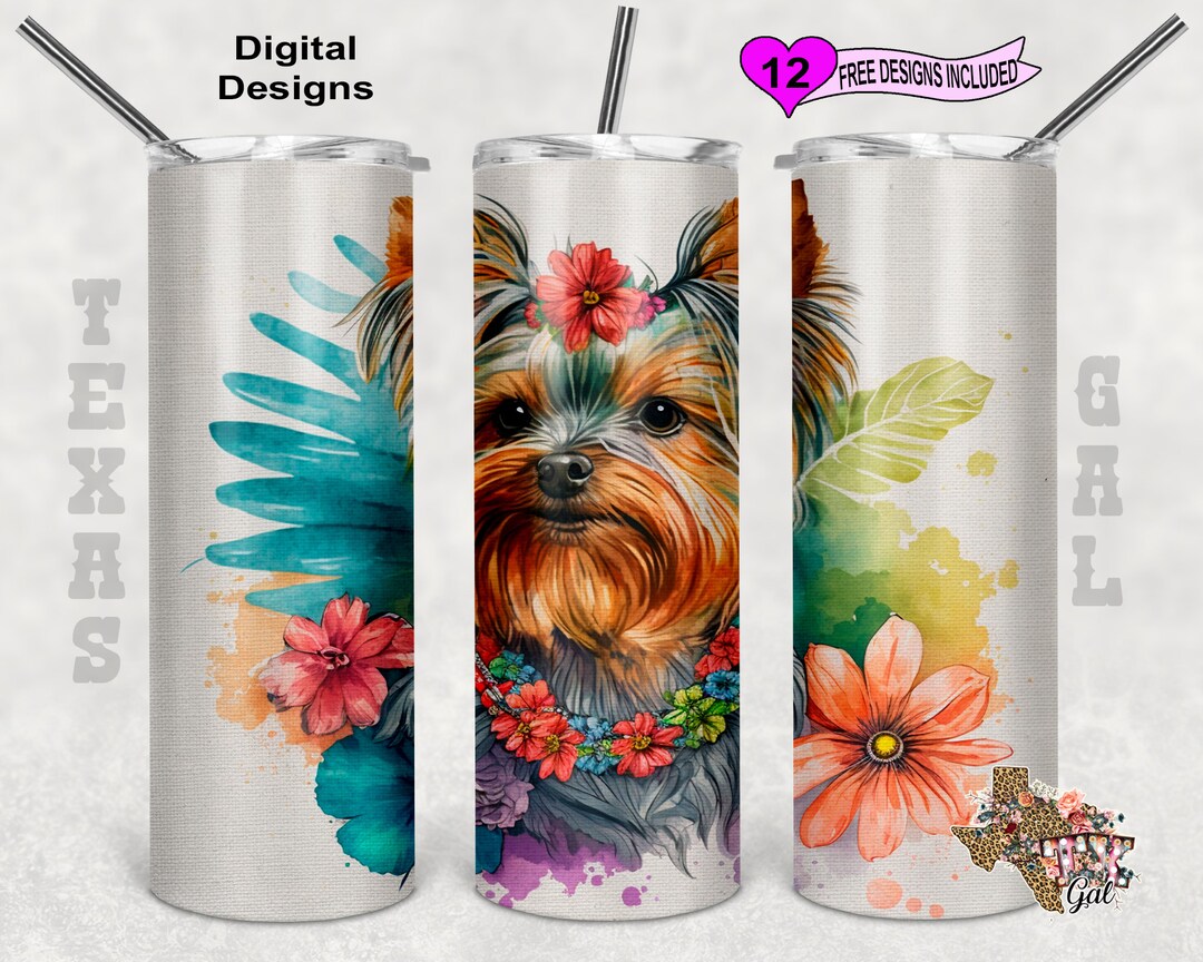 Yorkie Tumbler Wrap Watercolor Tumbler Wrap 20 Oz Skinny Etsy