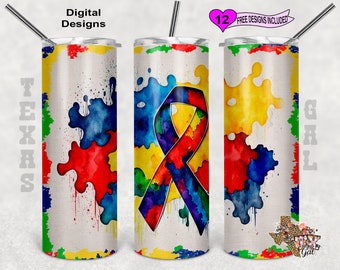 Envoltura de vaso de tinta de alcohol, envoltura de vaso de autismo, vaso de sublimación de 20 oz PNG, descarga digital, diseño sin costuras