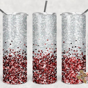 20 oz Skinny Tumbler Crimson Red White Glitter Sublimation Design PNG Instant DIGITAL ONLY