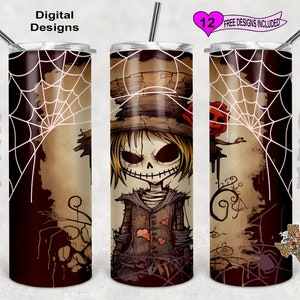 Halloween Skeleton Tumbler Wrap, Watercolor Tumbler Wrap, 20oz Sublimation Tumbler PNG, Seamless Design