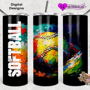 Painted Tumbler Wrap, Softball Tumbler Wrap, 20oz Sublimation Tumbler PNG, Digital Download, Seamless Design