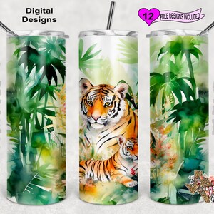 Tiger Tumbler Wrap, Mama Baby Tiger Tumbler Wrap, Watercolor Tumbler Wrap, 20 oz Skinny Tumbler Sublimation Design, Seamless design