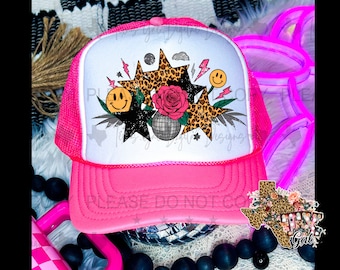 Leopard Stars Retro Faux Hat Patch PNG, Trucker Hat Patch Png, Retro Faux Hat Patch, Hat Patch PNG, Trendy PNG, Hat Bar, Digital Download