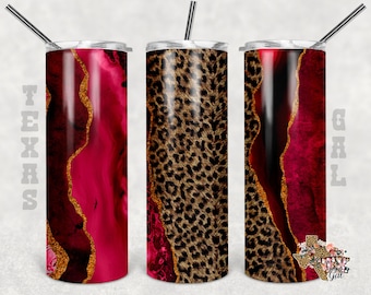 Red Alcohol Ink Leopard Tumbler Wrap, Tumbler design, 20 oz skinny tumbler design, tumbler, sublimation, digital download, PNG