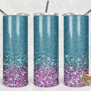 20 Unzen Skinny Tumbler Teal Lila Glitter Sublimation Design PNG Instant NUR DIGITAL