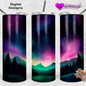 Northern Lights Tumbler Wrap, Watercolor Tumbler Wrap, 20oz Sublimation Tumbler PNG, Digital Download, Seamless Design
