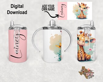 Giraffe Tumbler Wrap, 12oz Sippy Cup Design, Kid Tumbler Wrap, Personalize Tumbler Wrap, Digital Download