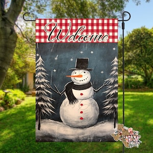 Schneemann Garten Flagge, Weihnachtsgarten Flagge PNG, Sublimation Digital Download, Willkommen Garten Flagge PNG