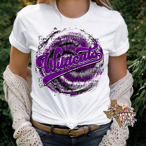 T-shirt Wildcats Purple Tie Dye School Spirit Sublimation Digital Download PNG