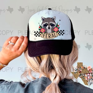 Feral Hat Patch PNG, Trucker Hat Patch Png, Faux Embroidery Hat Patch, Hat Patch PNG, Trendy PNG, Raccoon Png, Hat Bar, Digital Download