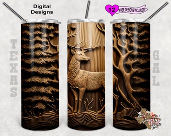 Wood Tumbler Wrap, Deer Tumbler PNG,  20oz Sublimation Tumbler Wrap, Digital Download, Seamless Design