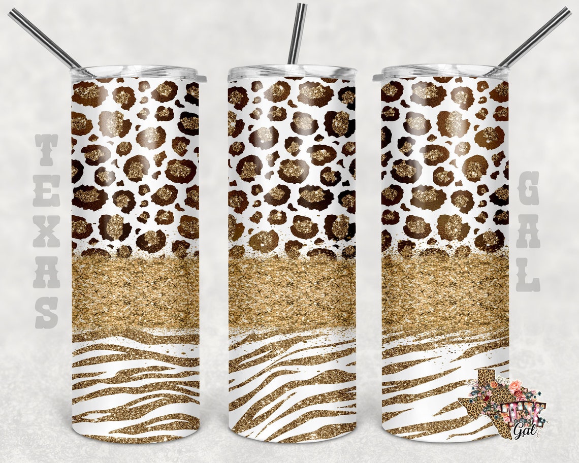 20 Oz Skinny Tumbler Gold Leopard Zebra Glitter Sublimation Design PNG ...